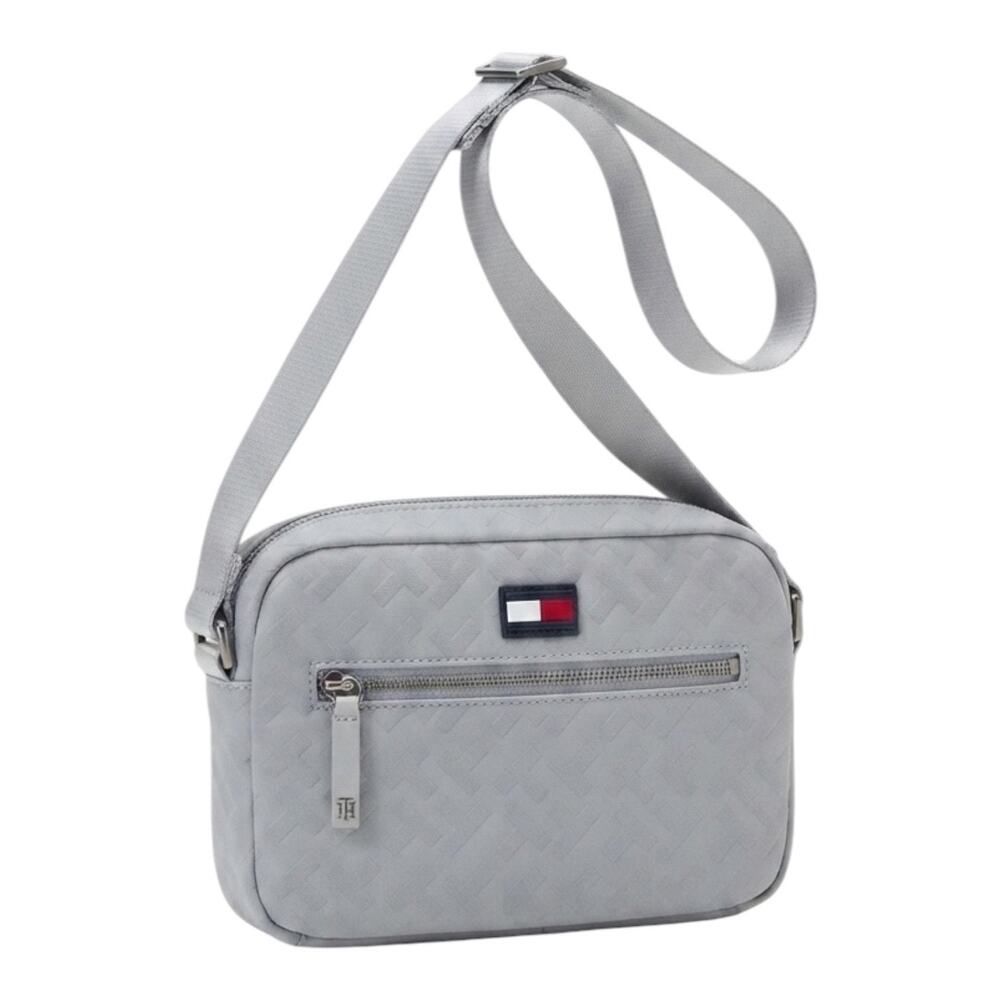 Tommy Hilfiger Gray Monogram Embossed Crossbody Bag Lightweight Purse